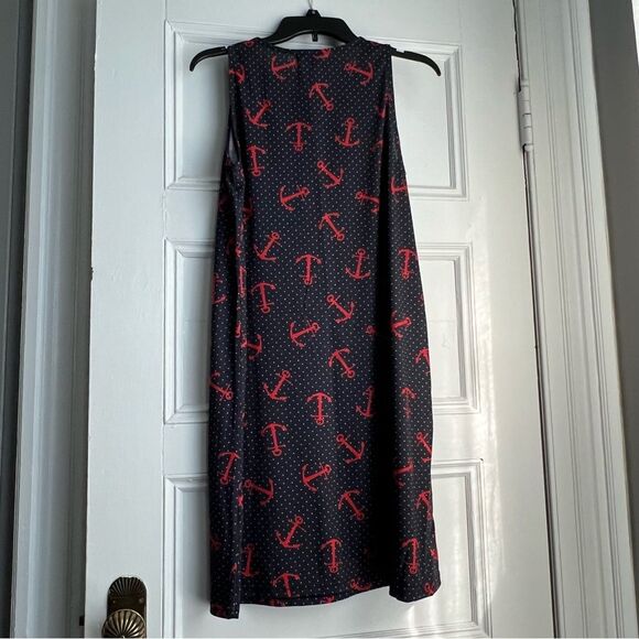 Exist Navy Blue w/White Polka Dot & Red Anchors Crewneck Sleeveless Dress S NWOT - Picture 4 of 5